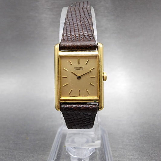 Seiko Tank Watch Women 18mm Gold Dial Gold Tone Rectangle 2C205019 New Battery0