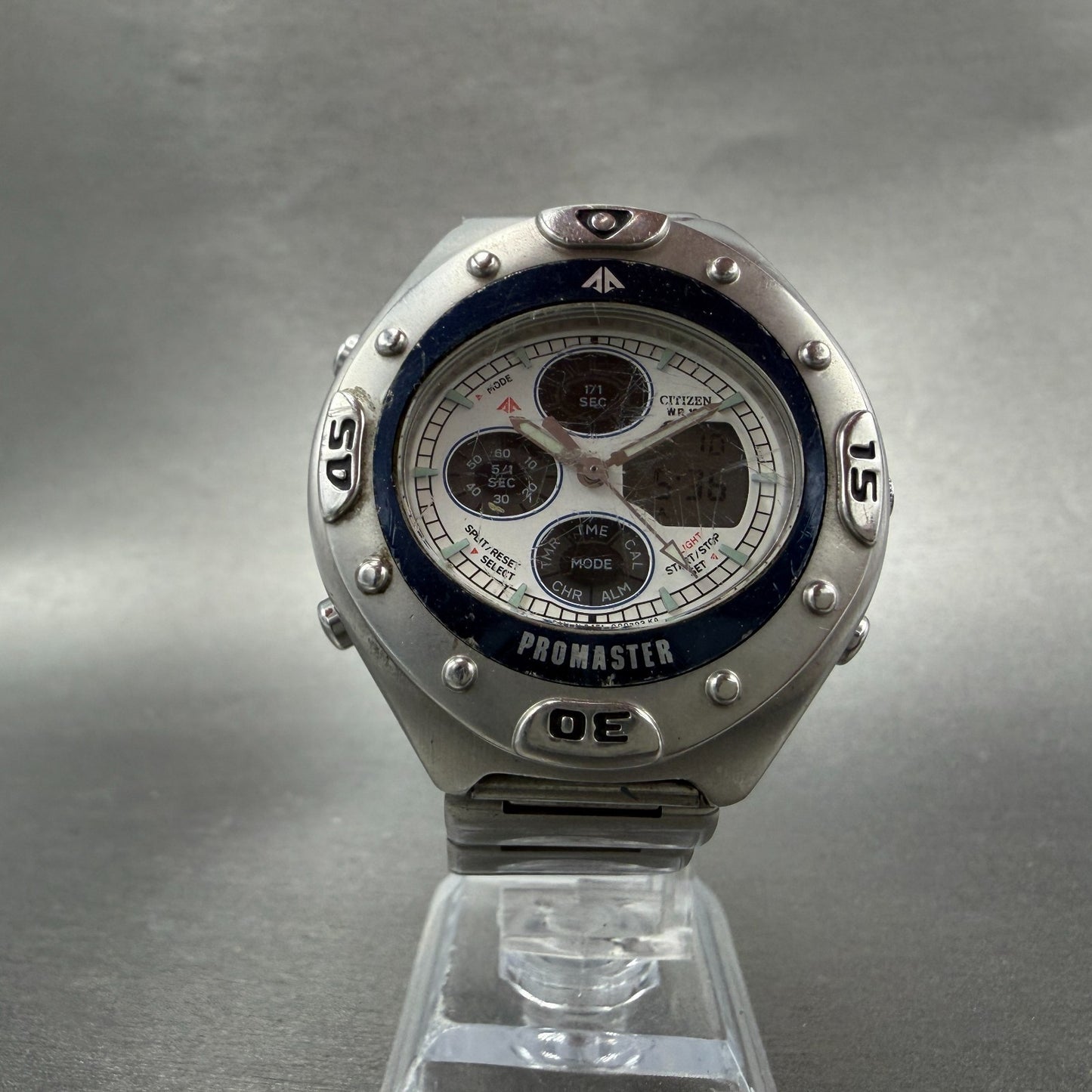 Citizen Promaster Watch Men 41mm White Dial Steel Analog Digital C451 New Batt5