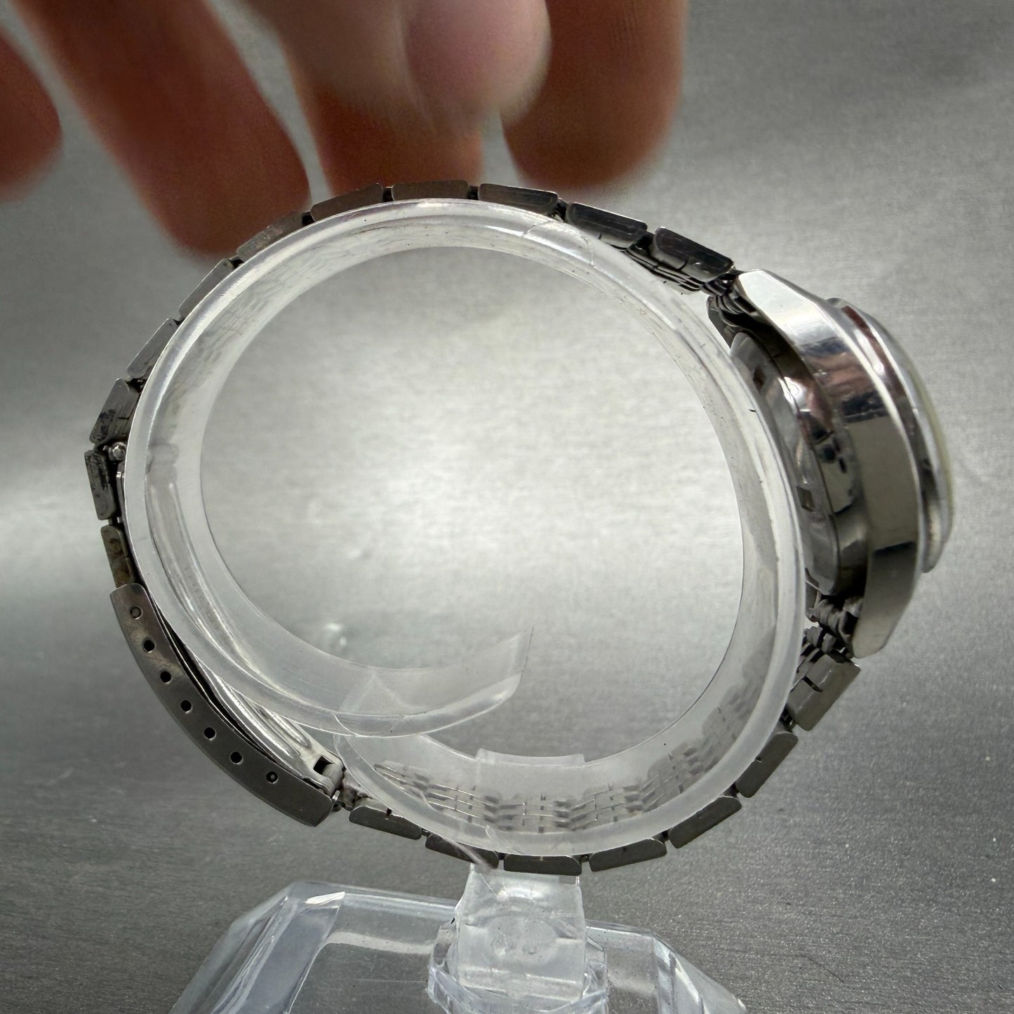 Seiko Automatic Watch Women 24mm Blue Dial Silver Tone Date 2205-0050 Runs VTG8