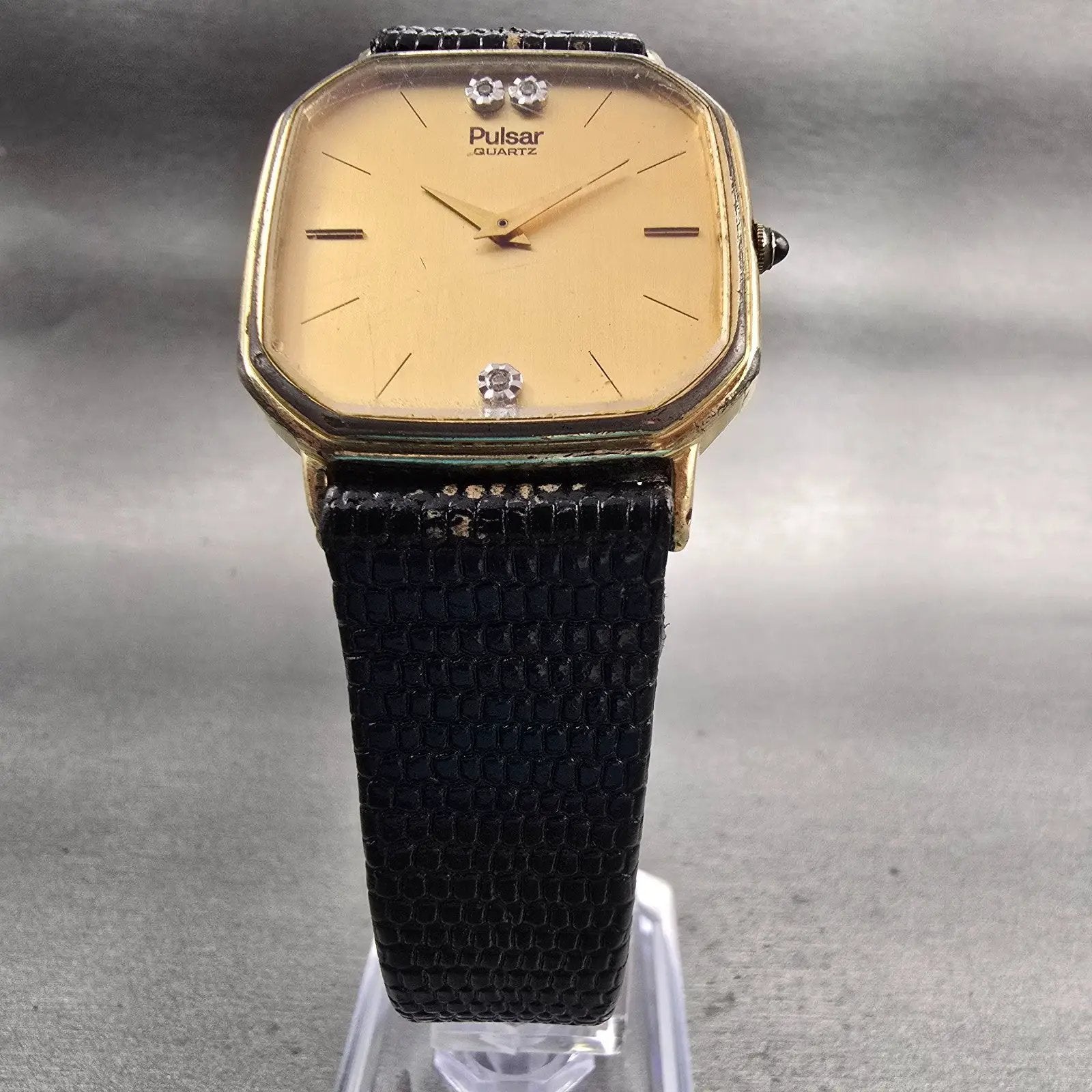 Seiko Pulsar Watch Men 30mm Gold Dial Gold Tone Octagon Y100-5419 New Battery5