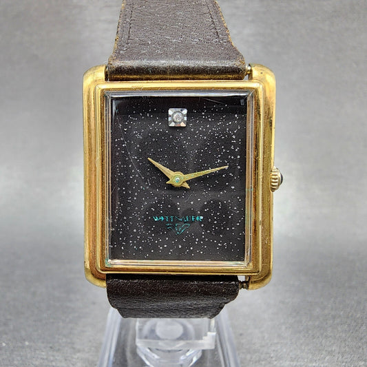 Wittnauer Tank Watch Men 27mm Black Dial Gold Tone Rectangle Manual Wind Runs0