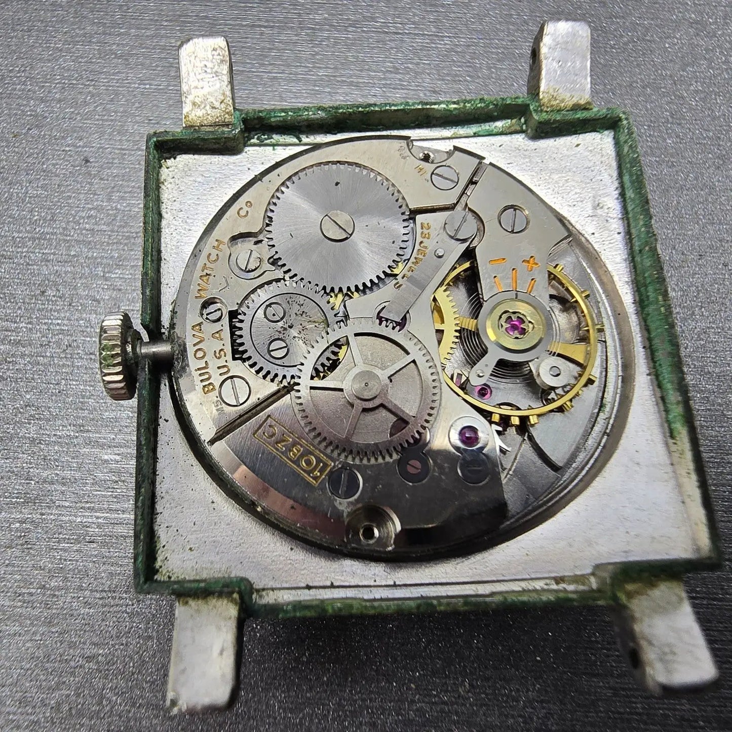Bulova Tank Watch 28mm Men Silver Dial White Gold Filled Diamond Manual M6 PARTS12