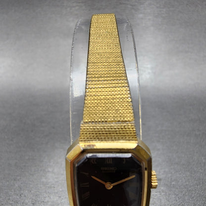 Seiko Watch Women 17mm Black Dial Gold Tone Octagon 4N005139 New Battery4