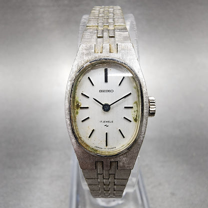 Seiko Watch Women 17mm Silver Dial Gold Plated Oval Manual Wind 177100 Runs0