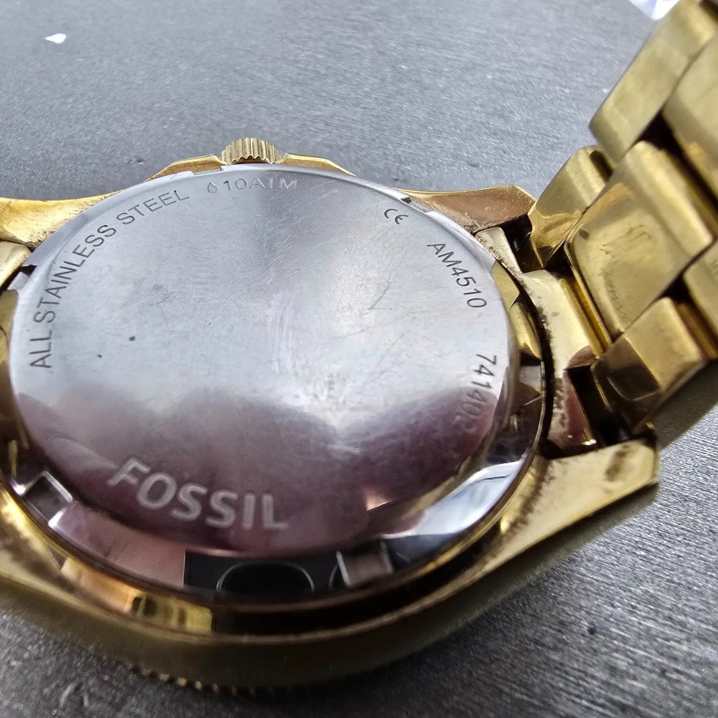 Fossil Cecile Watch Women 40mm Cream Dial Gold Tone Daydate AM4510 New Battery J9