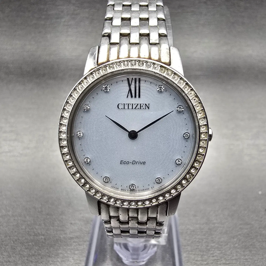 Citizen Eco-Drive Watch Women 30mm White Dial Silver Gemmed B023-R014676 Works0