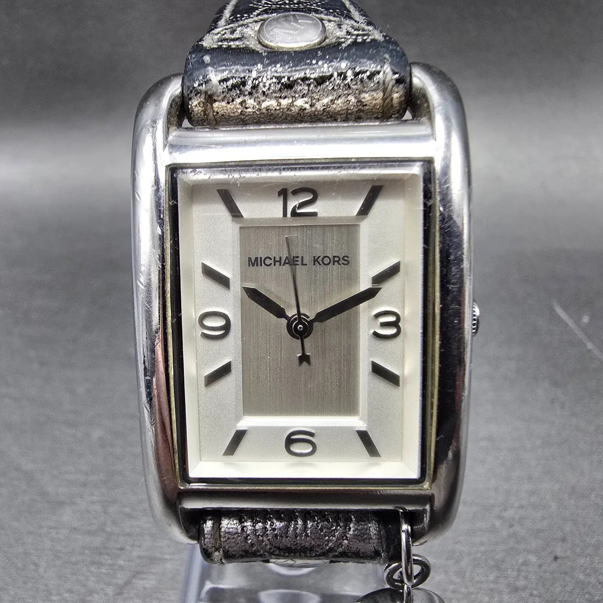 Michael kors Tank Watch Women 26mm White Dial Silver Rectangle MK-2247 New Batt0