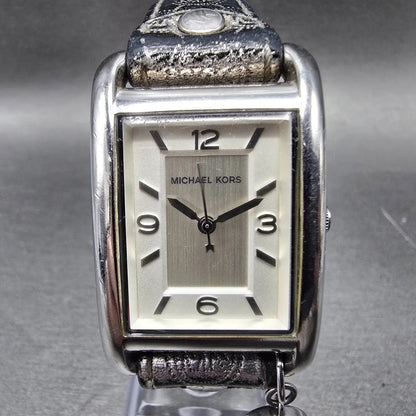 Michael kors Tank Watch Women 26mm White Dial Silver Rectangle MK-2247 New Batt0