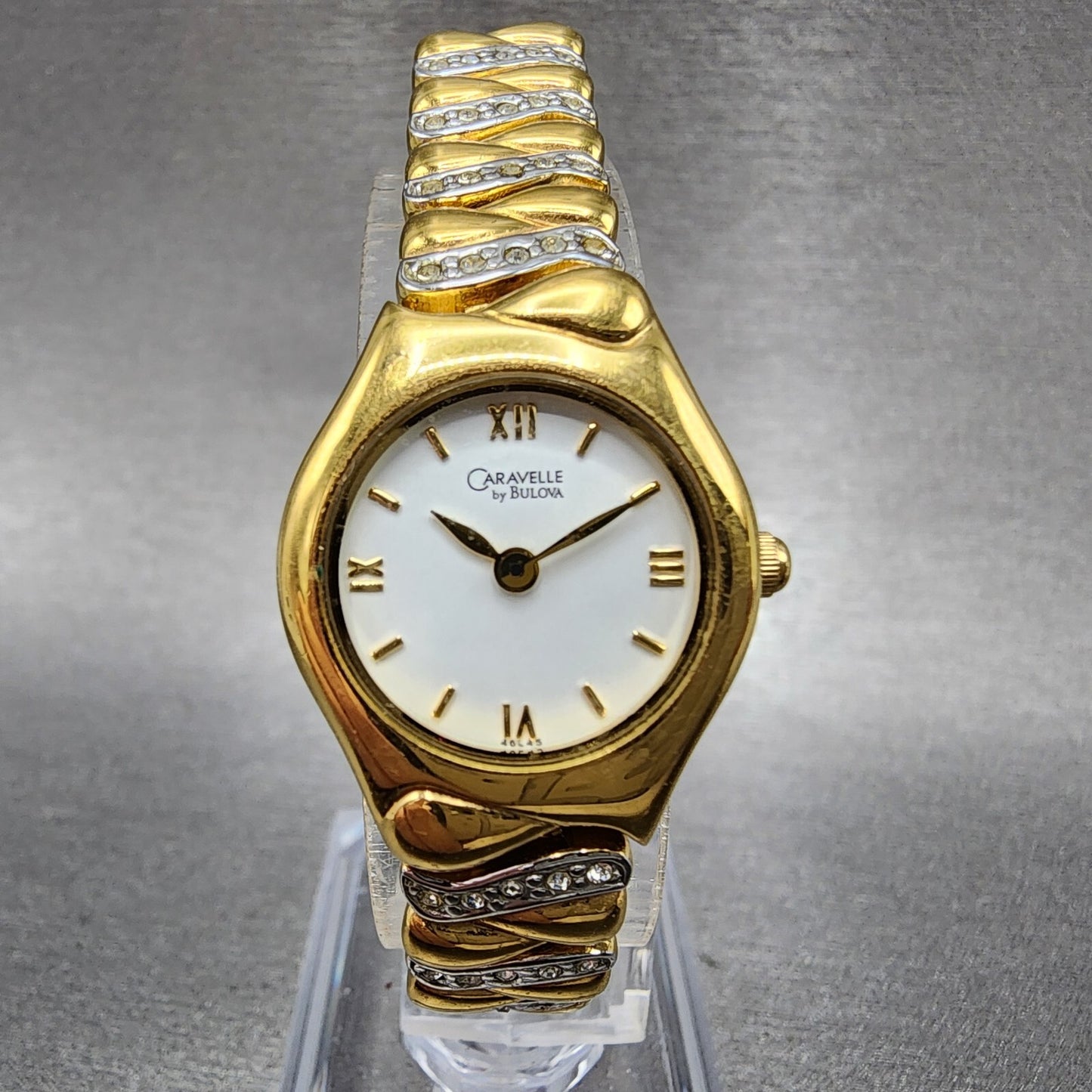 Bulova Caravelle Watch Women 21mm White Dial Two Tone Crystal Accents New Batt0