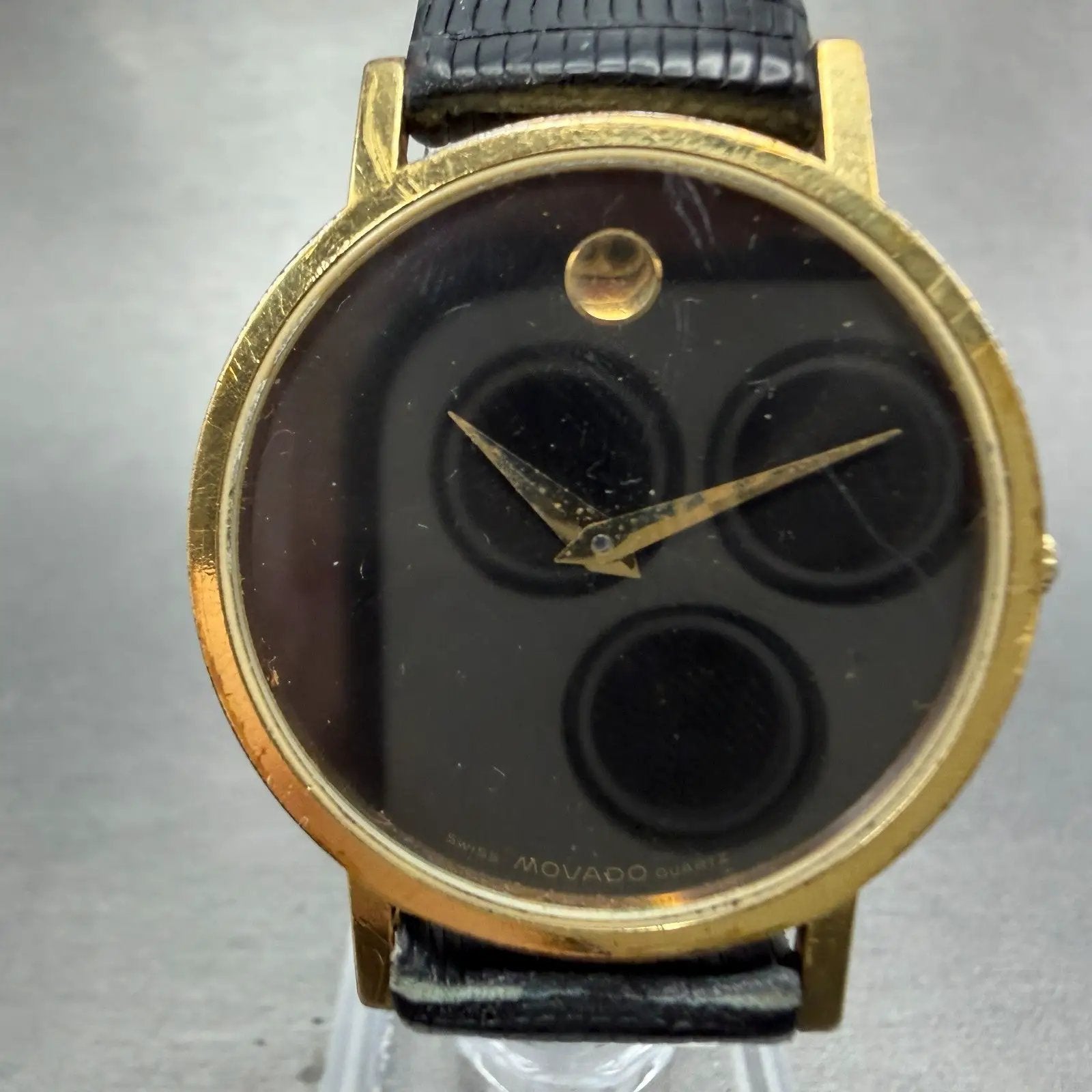 Movado Museum Watch Men 31mm Black Dial Gold Tone Round 87-45-882 New Battery N61