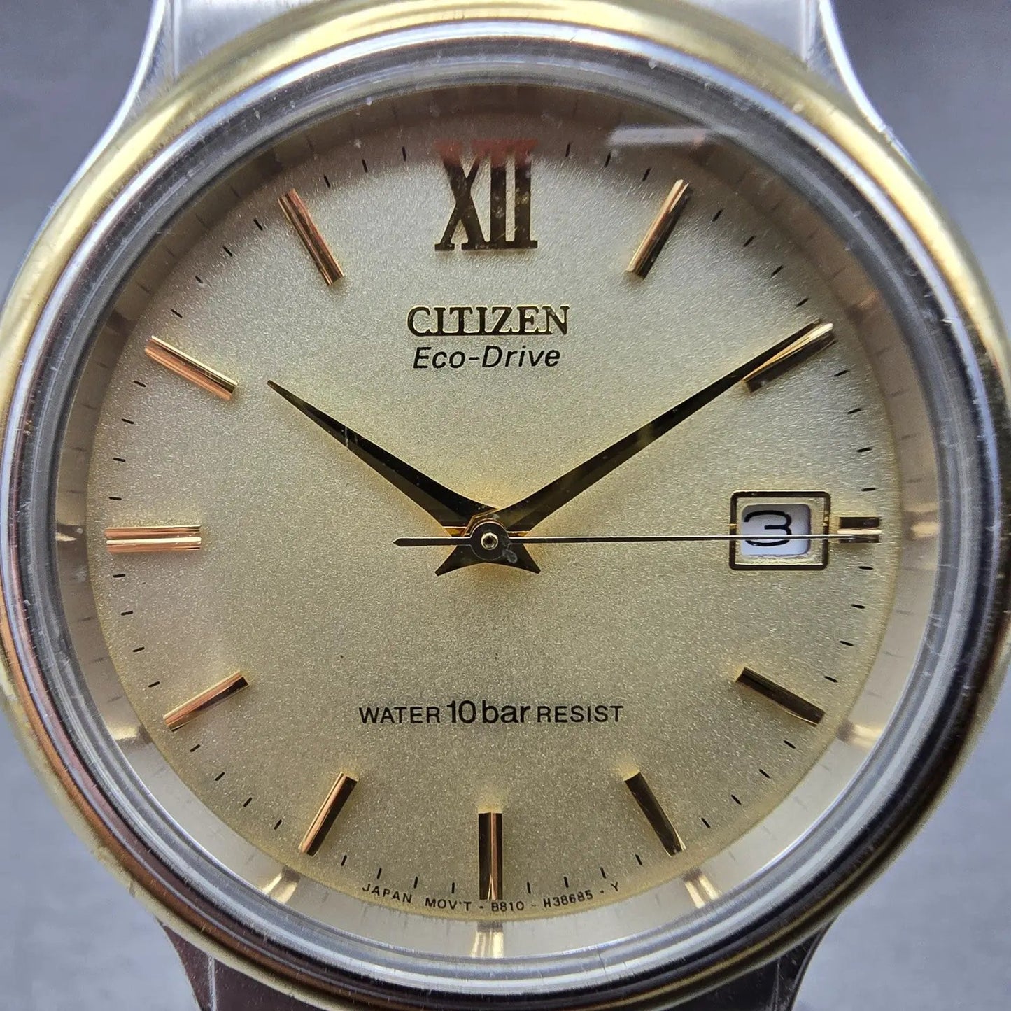 Citizen Eco-Drive Watch Men 35mm Champagne Dial Gold Tone Date B810-H22749 Runs1