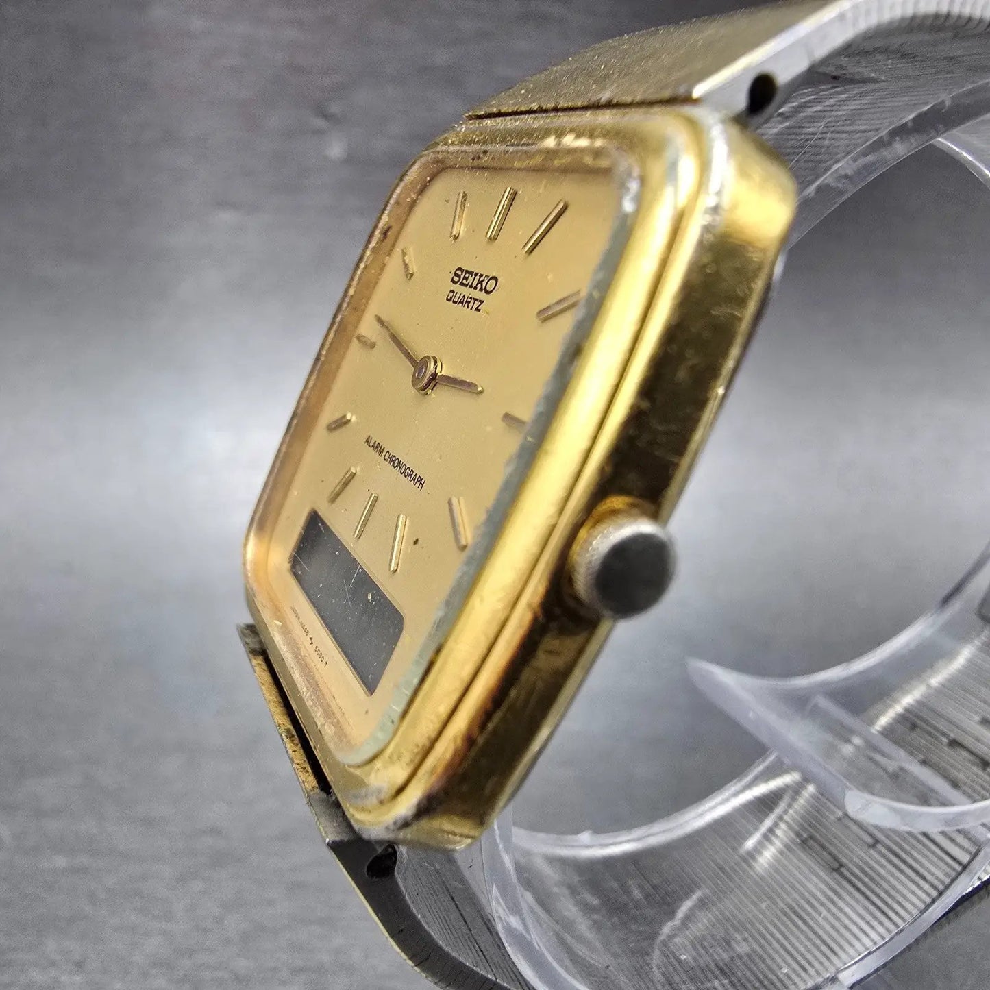 Seiko Analog Digital Watch Men 30mm Champagne Dial Gold Tone H448-5080 PARTS3