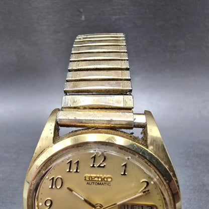 Seiko 5 Automatic Watch Men 37mm Champagne Dial Gold Tone Daydate 7009-3219 Runs4