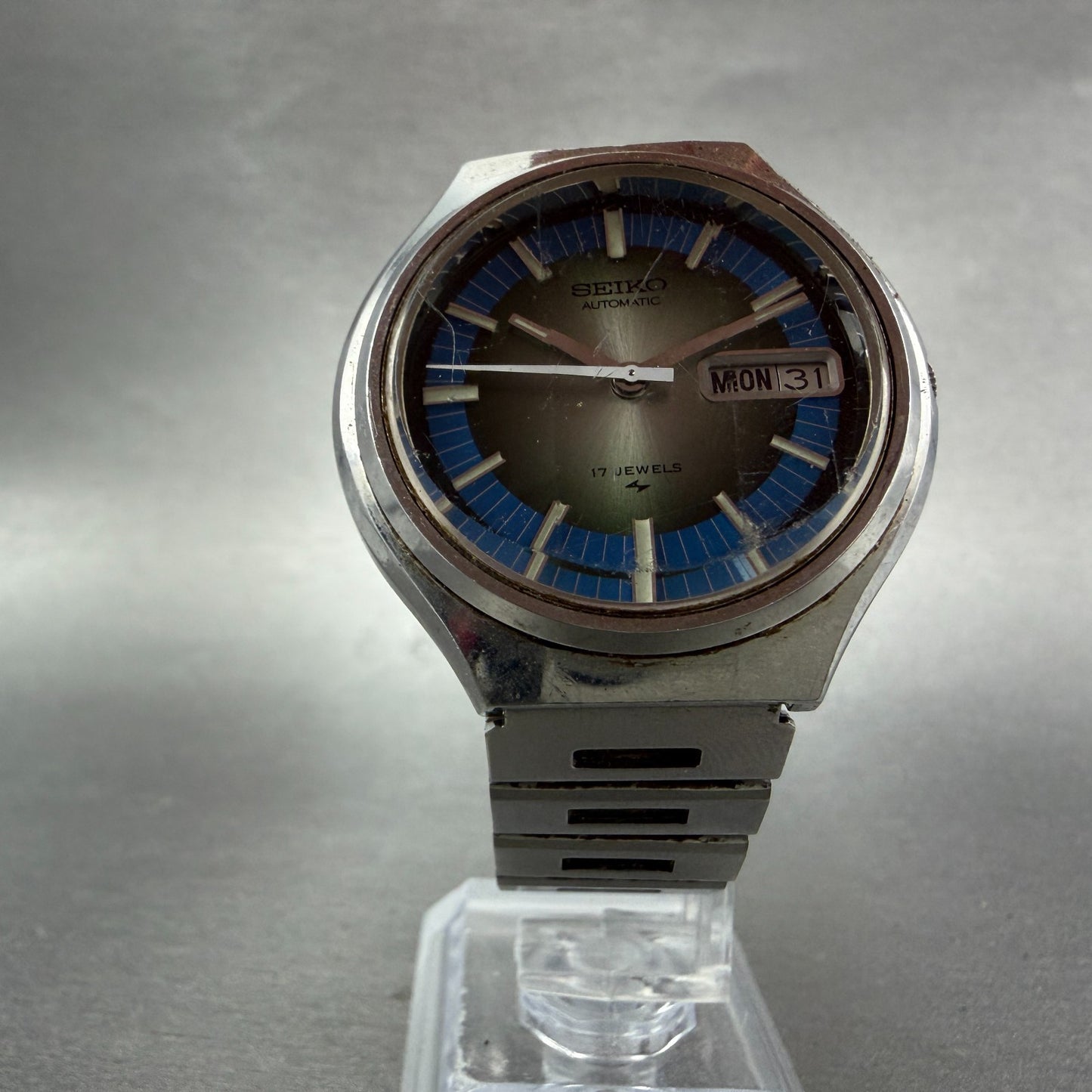 Seiko Automatic Watch Men 38mm Green & Blue Dial Steel Daydate 7006-7209 Runs5