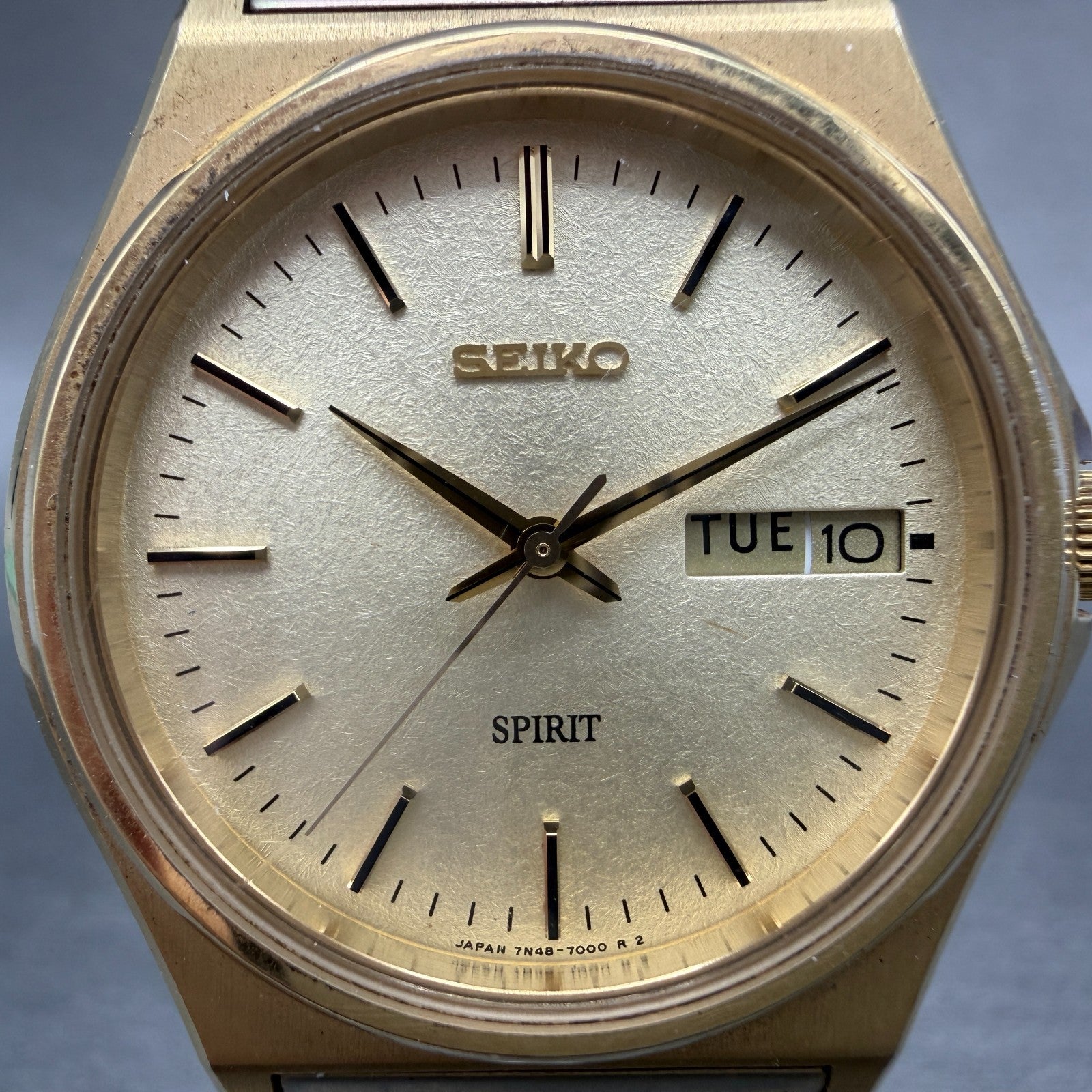 Seiko Spirit Watch Men 35mm Champagne Dial Gold Tone READ!!! Daydate New Battery1