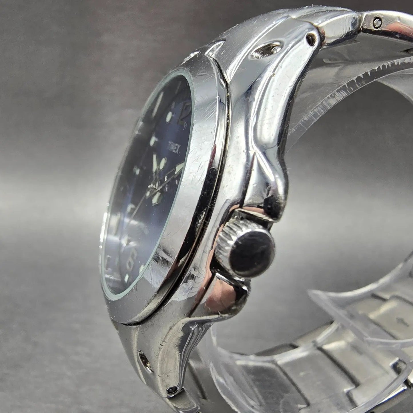 Timex Watch Men 40mm Blue Dial Silver Tone Round Bracelet New Battery2