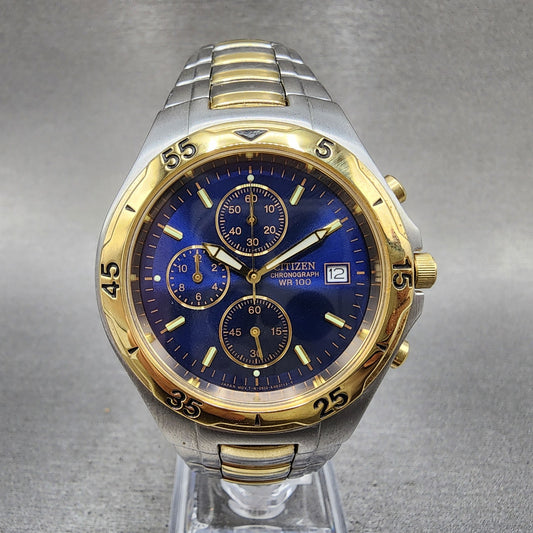 Citizen Chronograph Watch Men 40mm Blue Dial Two Tone Date 0510K002257 PARTS0