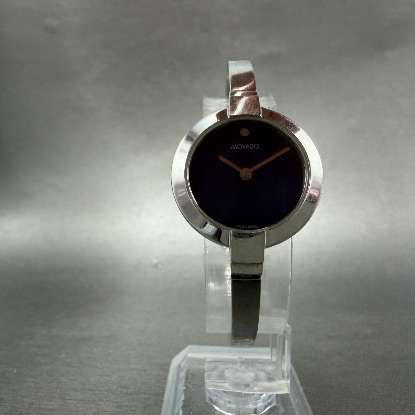 Movado Ela Bangle Watch Women 25mm Blue MOP Dial Steel Round 0607727 New Batt5