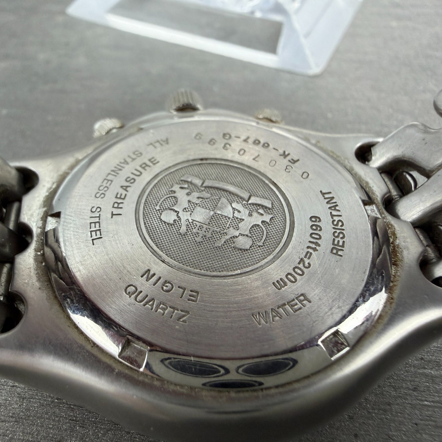 Elgin Chronograph Watch Men 39mm Black Dial Silver Tone Round FK-667 New Battery9