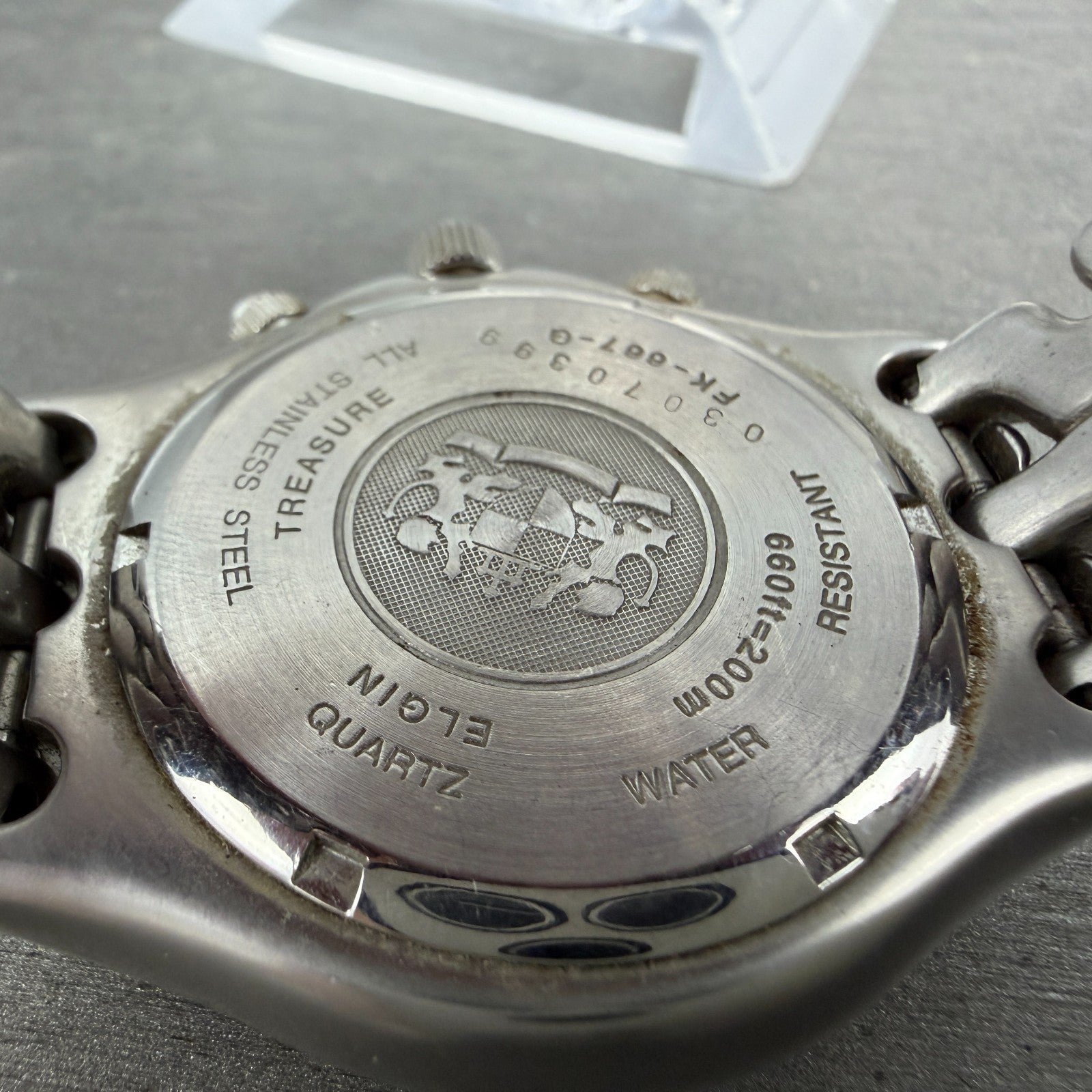 Elgin Chronograph Watch Men 39mm Black Dial Silver Tone Round FK-667 New Battery9