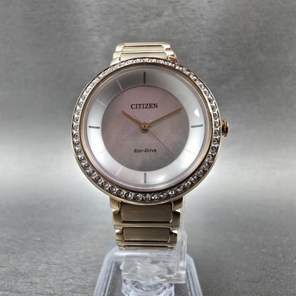 Citizen Silhouette Crystal Eco-Drive Watch Women 30mm MOP Dial Rose Gold Round z5