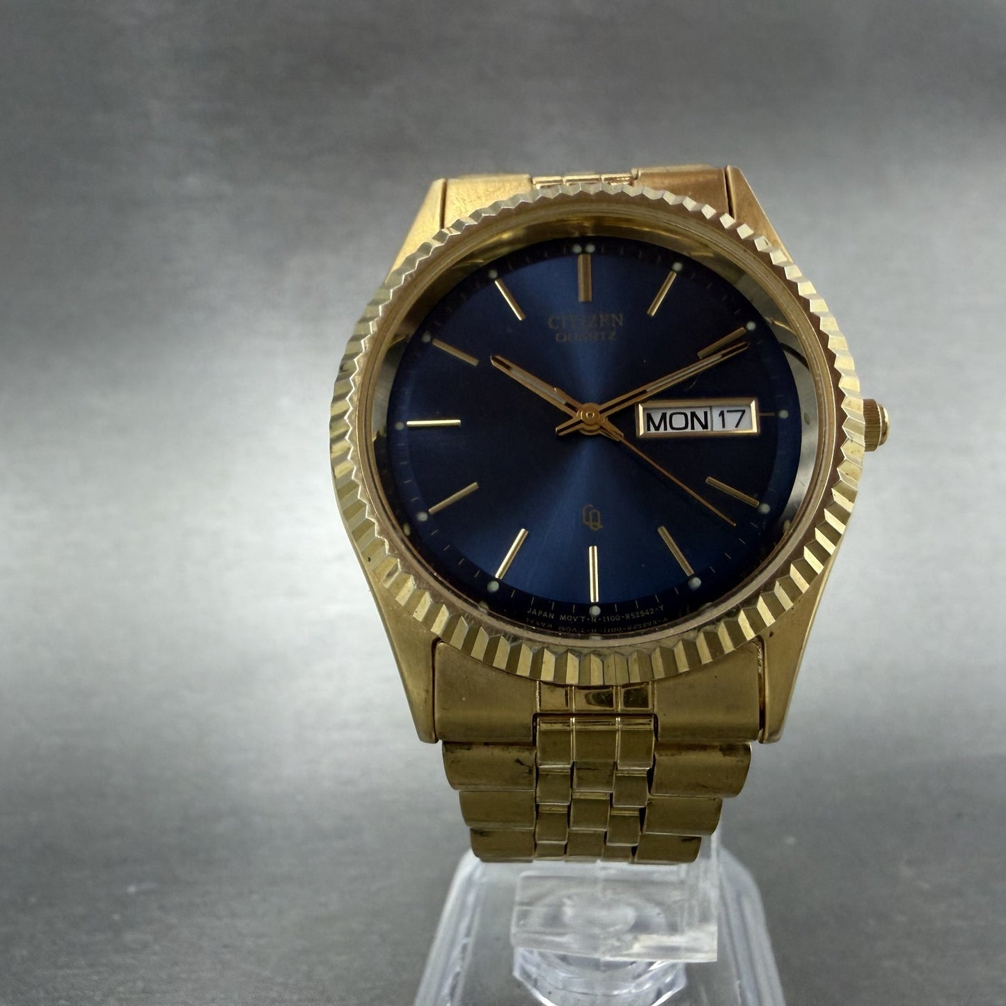 Citizen CQ President Watch Men 36mm Blue Dial Gold Tone Round Daydate New BattAB5
