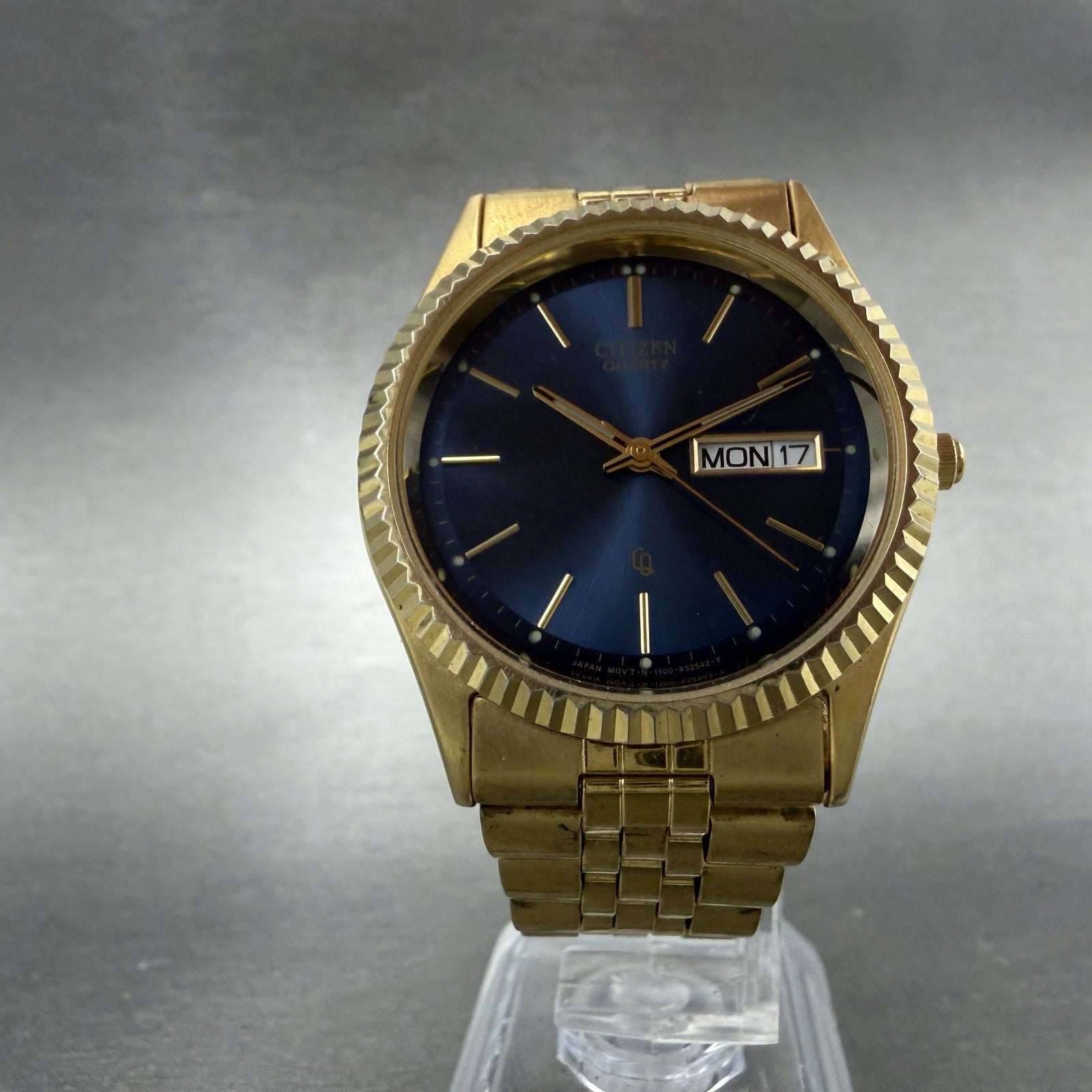 Citizen CQ President Watch Men 36mm Blue Dial Gold Tone Round Daydate New BattAB5