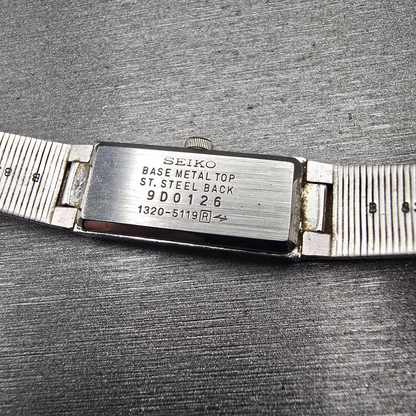 Seiko Watch Women 12mm Silver Dial Silver Tone Rectangle 1320-5119 New Battery K10