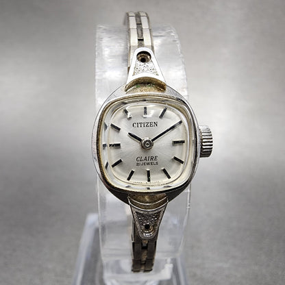 Citizen Claire Watch Women 15mm Silver Dial White Gold Plated Manual Wind Runs