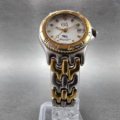 ESQ Dive Watch Women 27mm White Dial Two Tone Date Round 100408 New Battery5