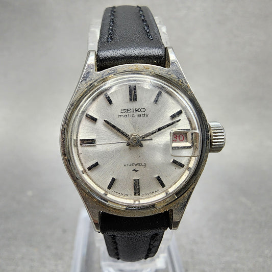 Seiko Matic Lady Watch Women 21mm Silver Dial Silver Tone Date 25170261 Runs0