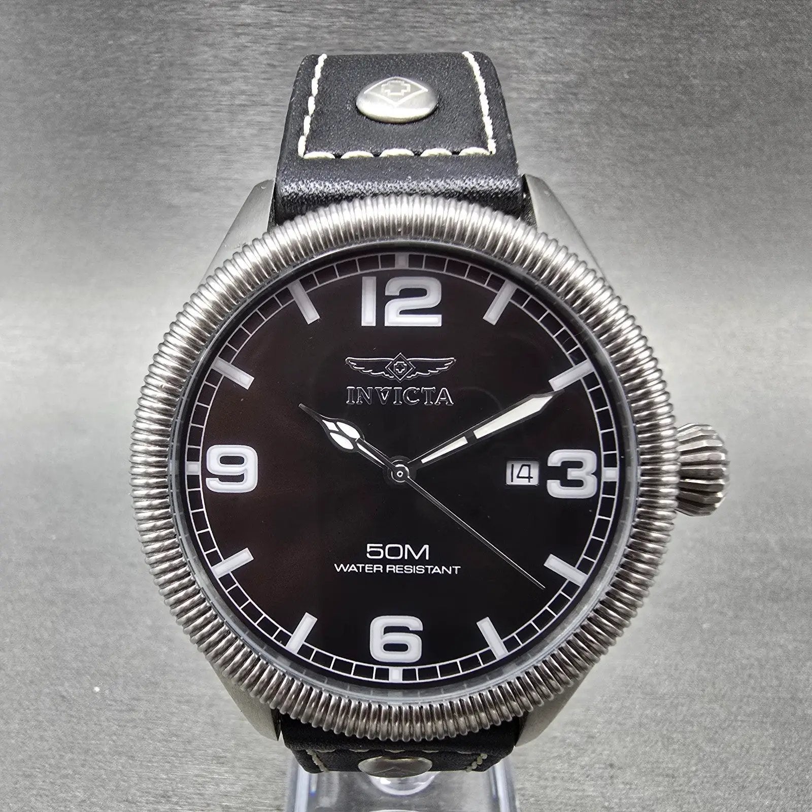 Invicta Watch Men 45mm Brown Dial Silver Tone Date Round 1461 new Battery0