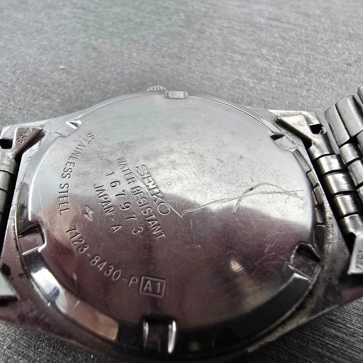 Seiko SQ Watch Men 34mm Blue Dial Silver Daydate 7123-8430 Round PARTS VTG10