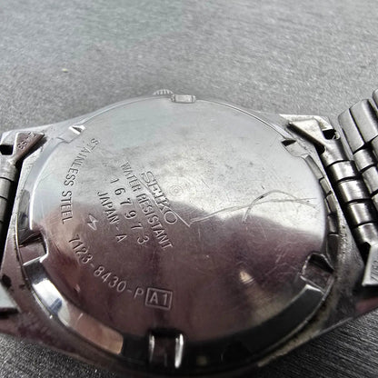 Seiko SQ Watch Men 34mm Blue Dial Silver Daydate 7123-8430 Round PARTS VTG10