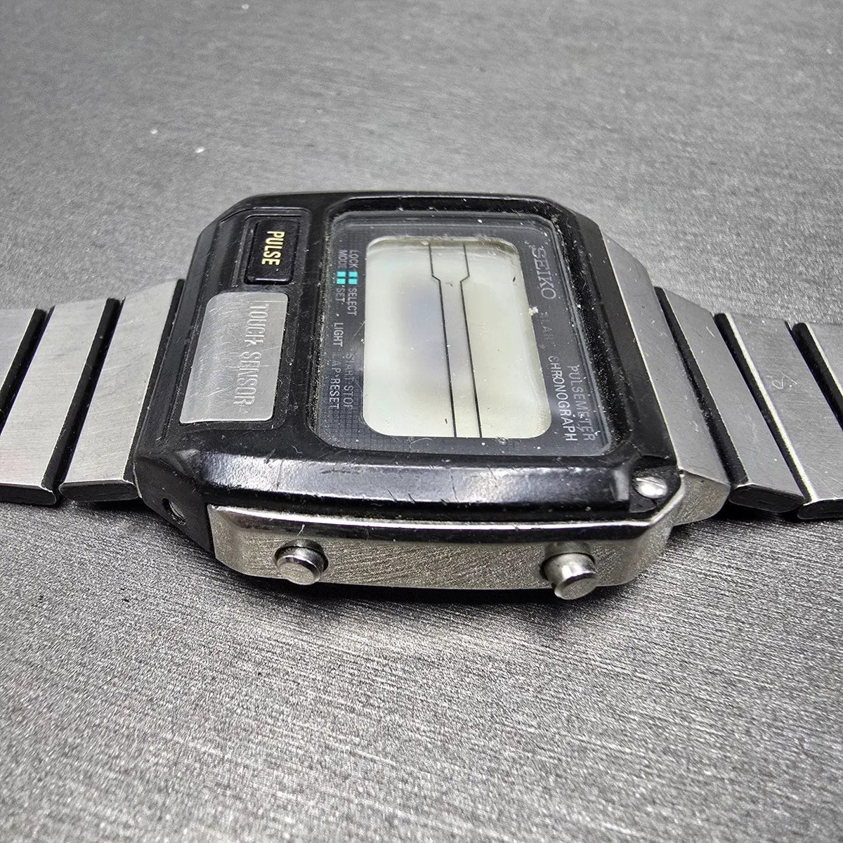 Seiko Pulse Watch Men 37mm Black Silver Chronograph Rectangle S229-5019 PARTS4