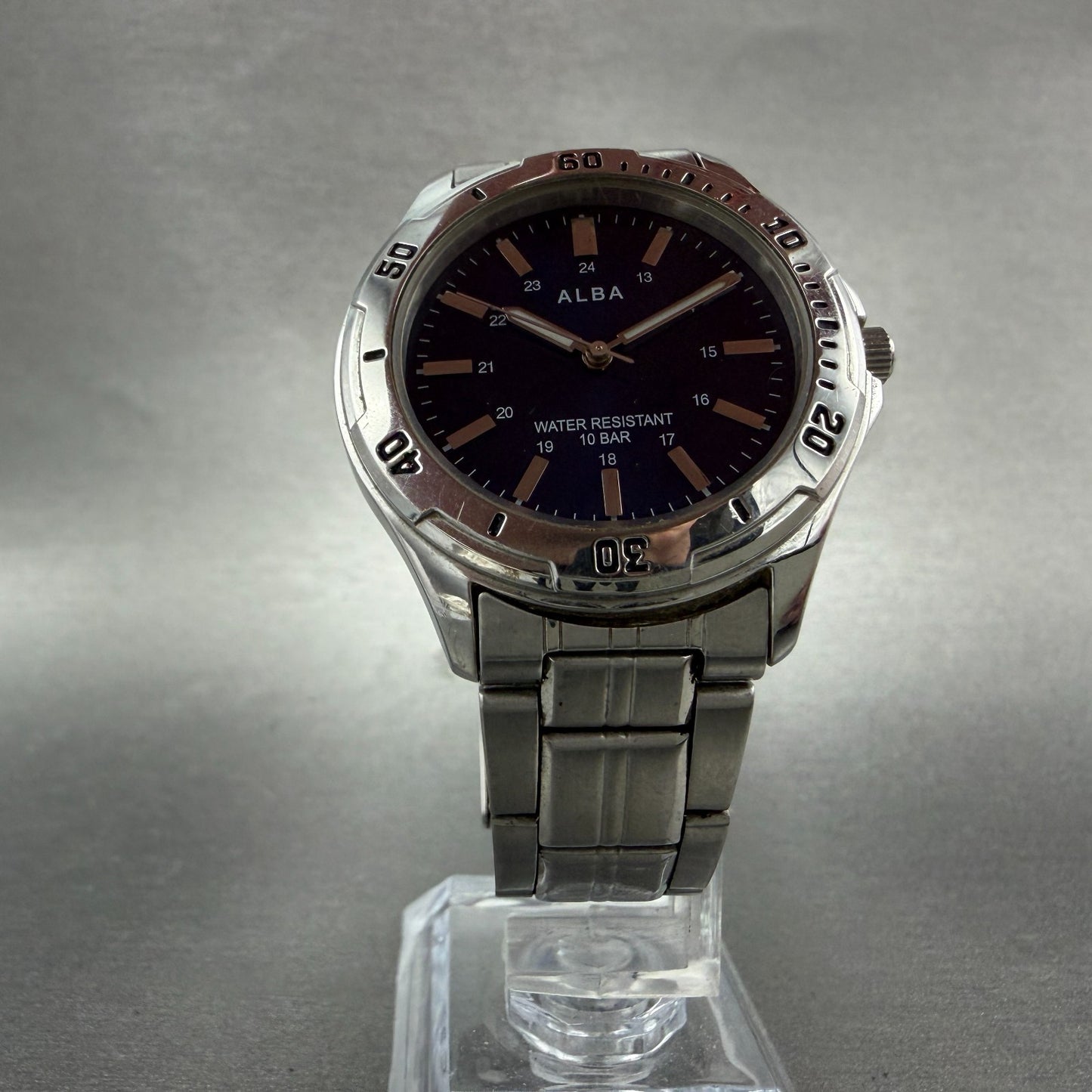 Seiko Alba Watch Men 35mm Blue Dial Silver Tone Round V501-0FG0 New Battery5