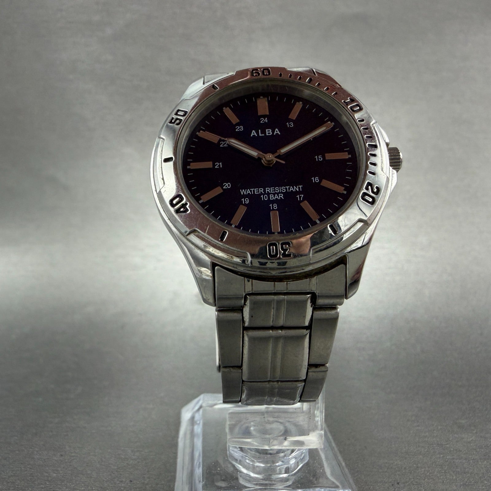 Seiko Alba Watch Men 35mm Blue Dial Silver Tone Round V501-0FG0 New Battery5