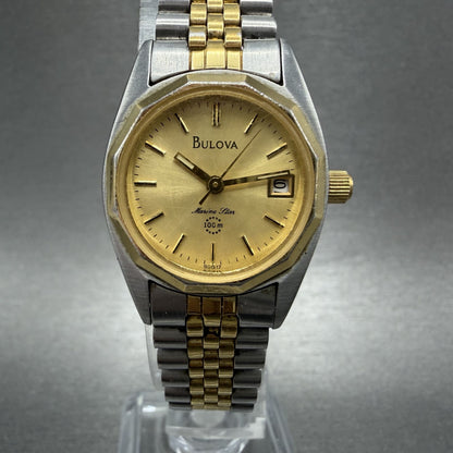 Bulova Marine Star Watch Women 24mm Gold Dial Two Tone Date Round New Battery AB0