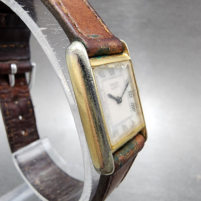 Seiko Tank Watch Women 17mm White Dial Gold Tone Rectangle READ!!!!! New Battery