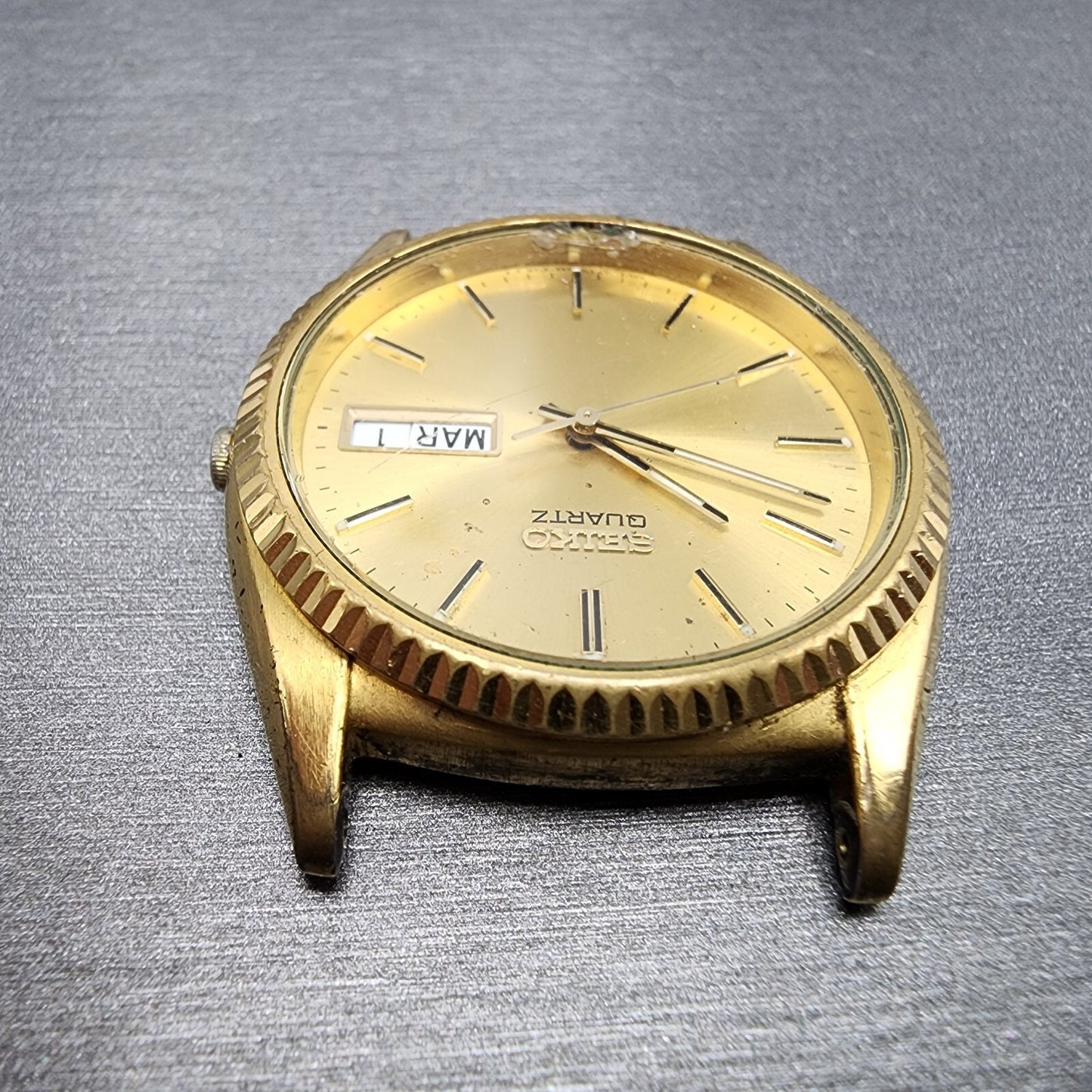 Seiko President Watch Men 36mm Gold Dial Gold Tone Daydate 7N438111 PARTS5