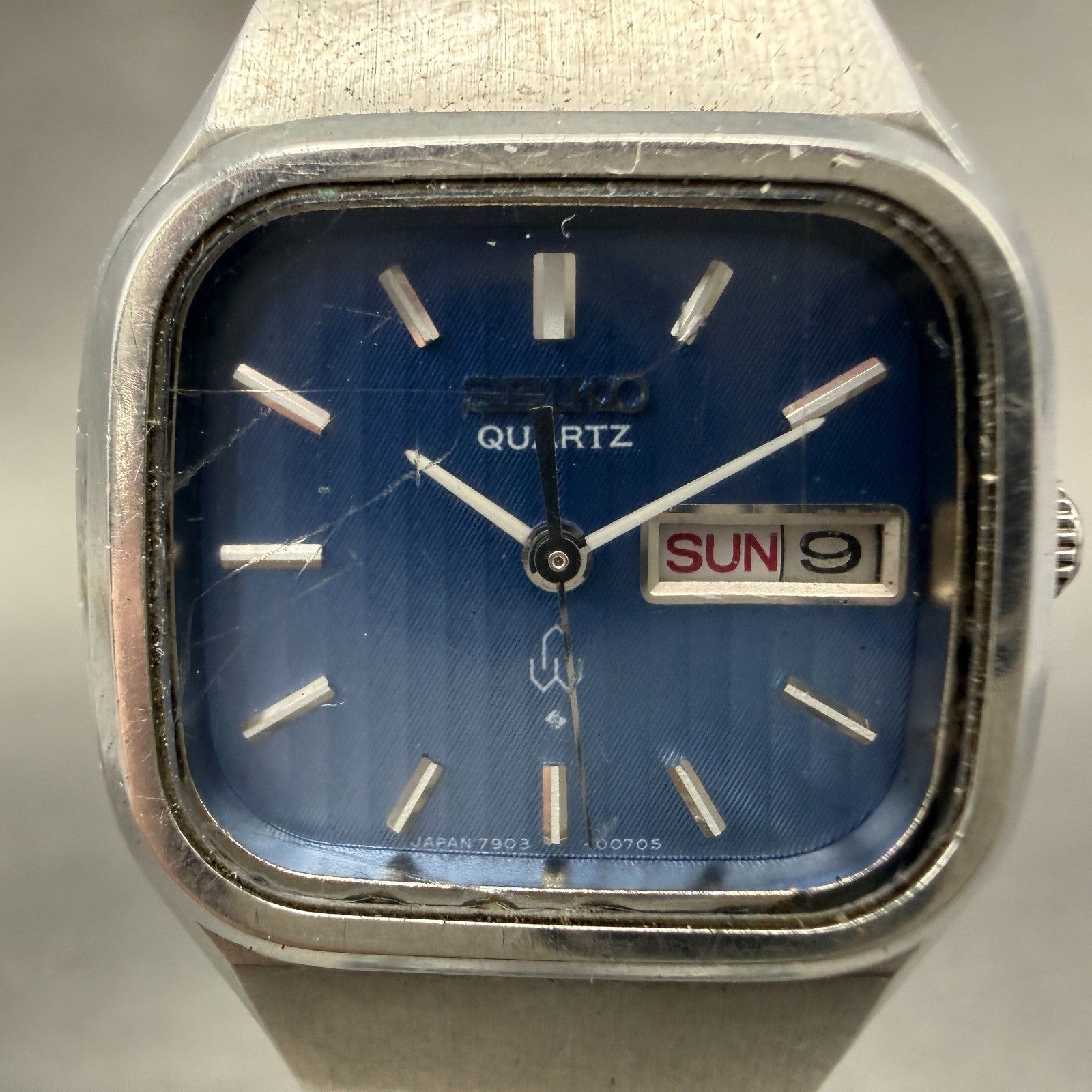 Seiko Watch Women 24mm Blue Dial Silver Tone Daydate 7903-5000 New Battery VTG1