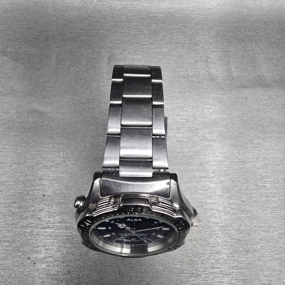 Seiko Alba Watch Men 40mm Blue Dial Silver Tone Chrono Alarm V071-0A10 New Batt4