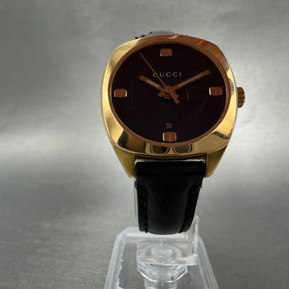 Gucci 142.5 Watch Women 29mm Black Dial Rose Gold Tone Date RoundNew battery5