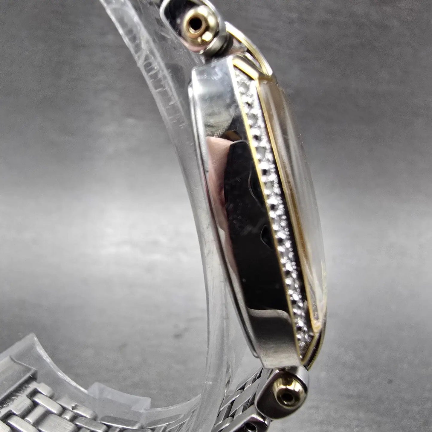 Seiko Solar Watch Women 22mm MOP Dial Two Tone Rectangle Diamonds Works BFSOK3