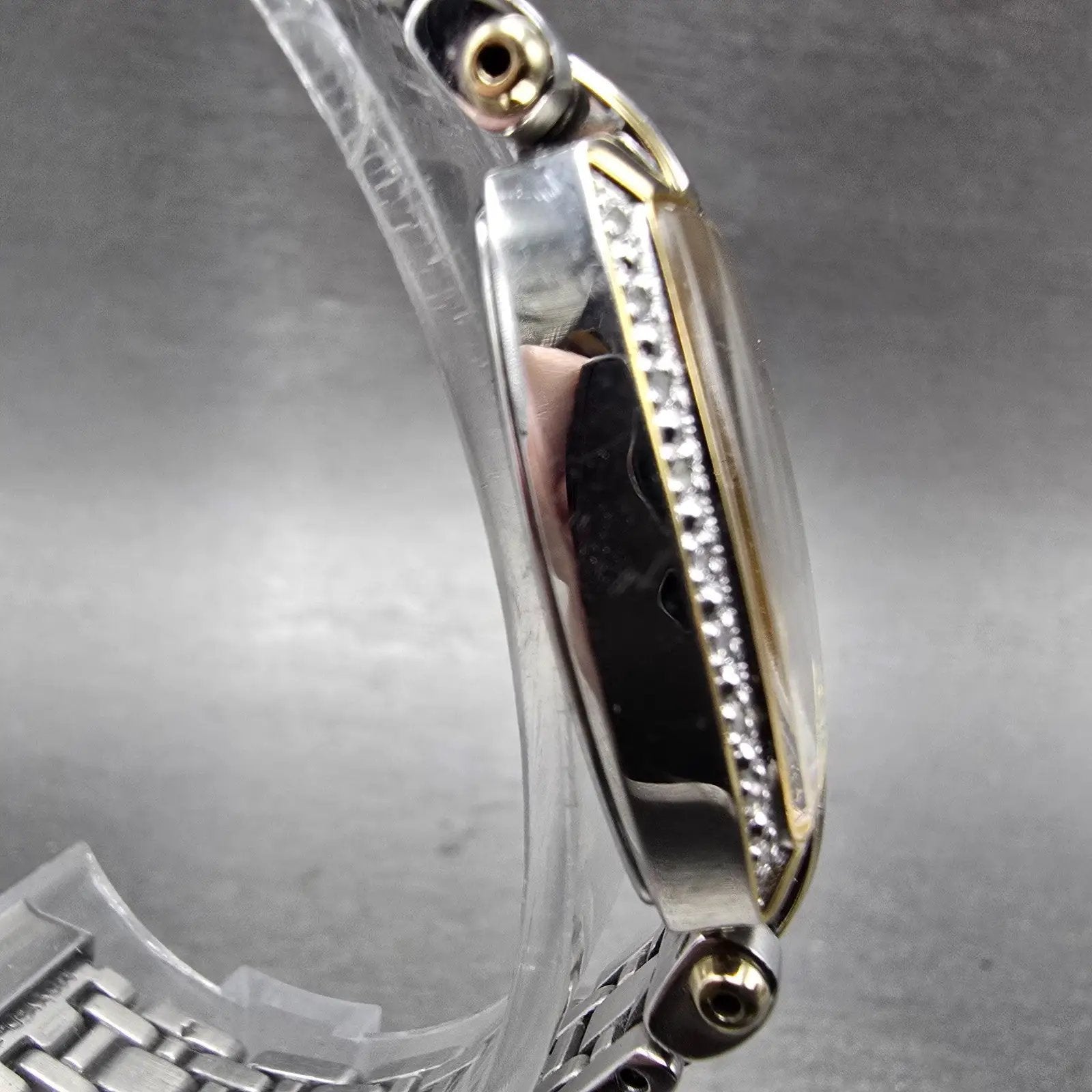 Seiko Solar Watch Women 22mm MOP Dial Two Tone Rectangle Diamonds Works BFSOK3