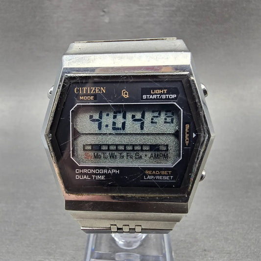 Citizen CQ Watch Men 37mm Silver Digital Chronograph 4-095723 New Battery VTG0