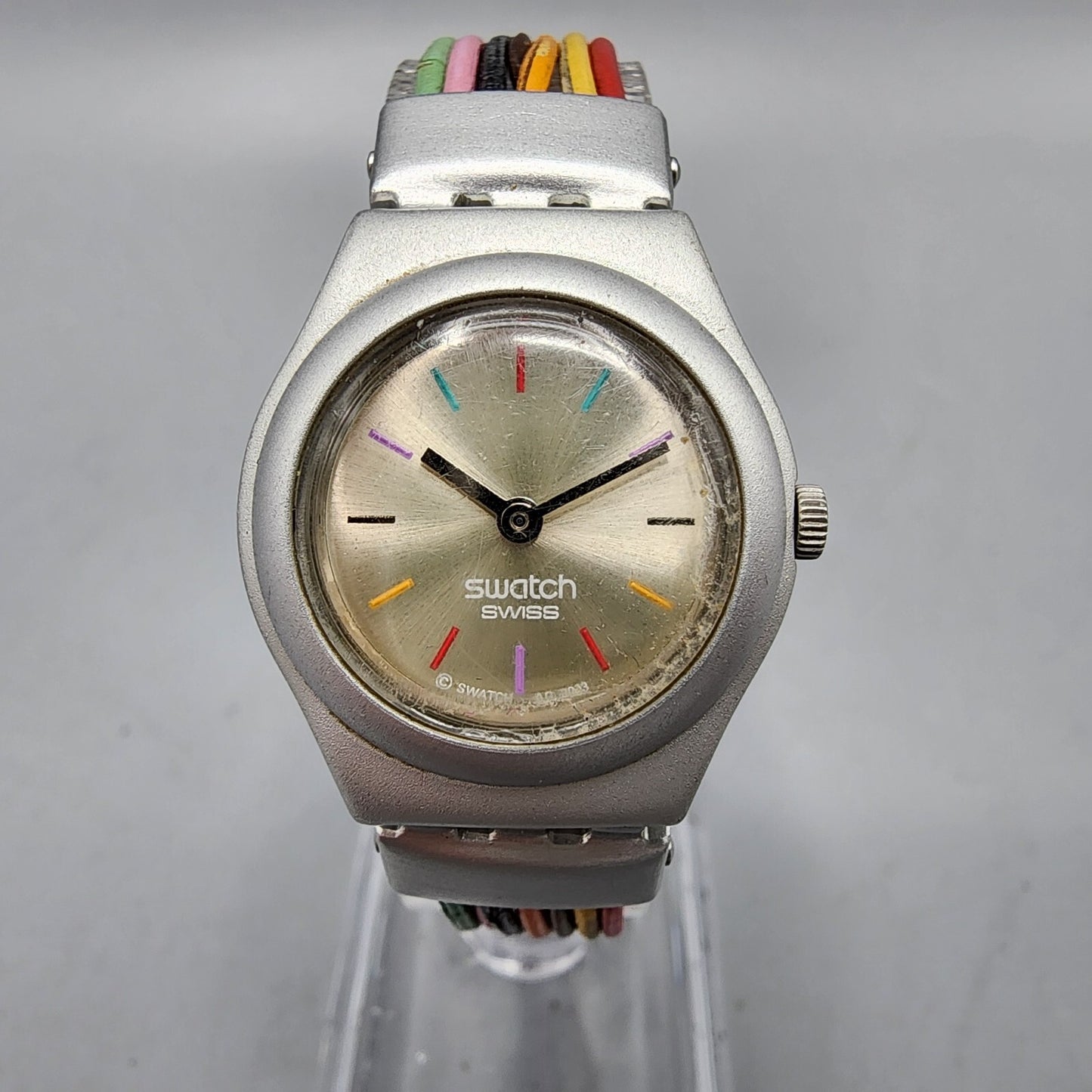 Swatch Irony Filamento Watch Women 25mm Silver Dial Silver Tone Round New Batt