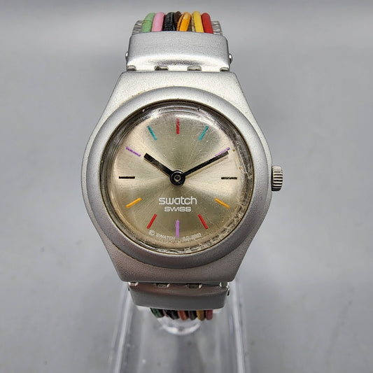 Swatch Irony Filamento Watch Women 25mm Silver Dial Silver Tone Round New Batt