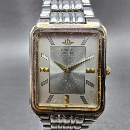 Seiko Tank Watch Men 27mm Silver Dial Two Tone Rectangle V701-5K90 PARTS Vintage0