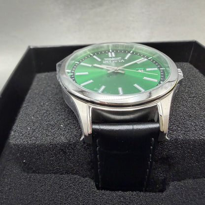 Invicta Celestial Watch Men 43mm Green Dial Silver Date Round Leather 478082